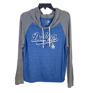 New Era Los Angeles Dodgers T SHIRT Hoodie Women L Blue Grey Raglan Pullover MLB